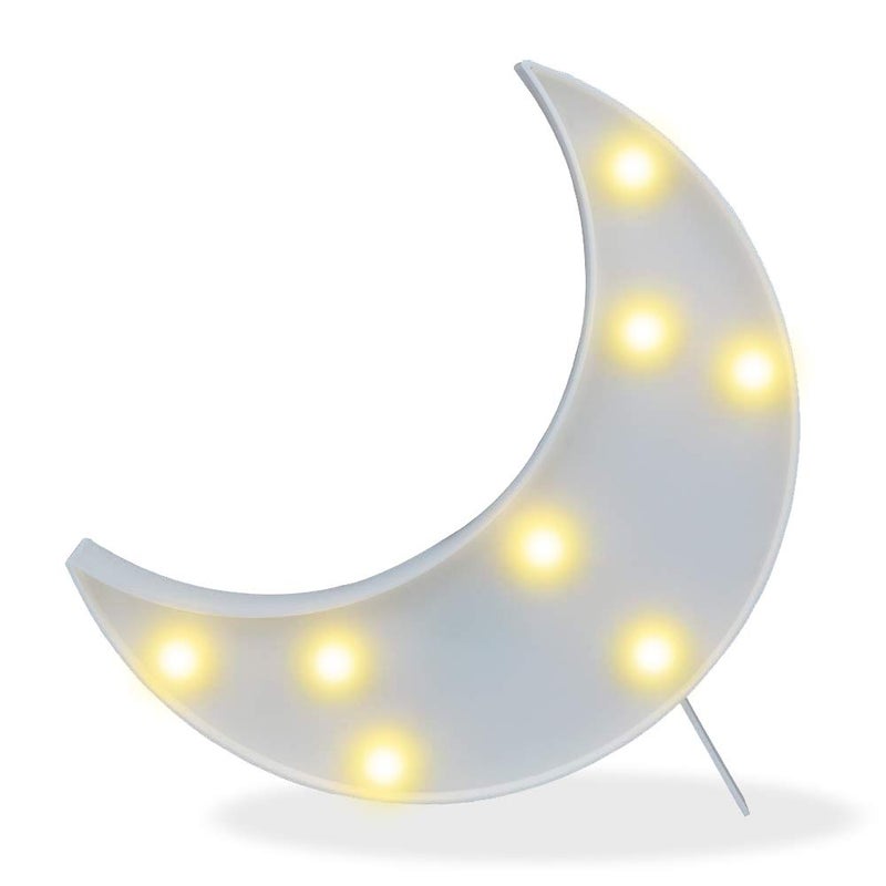 Pooqla Decorative LED Crescent Moon Marquee Sign - Moon Marquee Letters LED Lights - Nursery Night Lamp Gift - Ramadan Decorations for Home(White) - Image 1